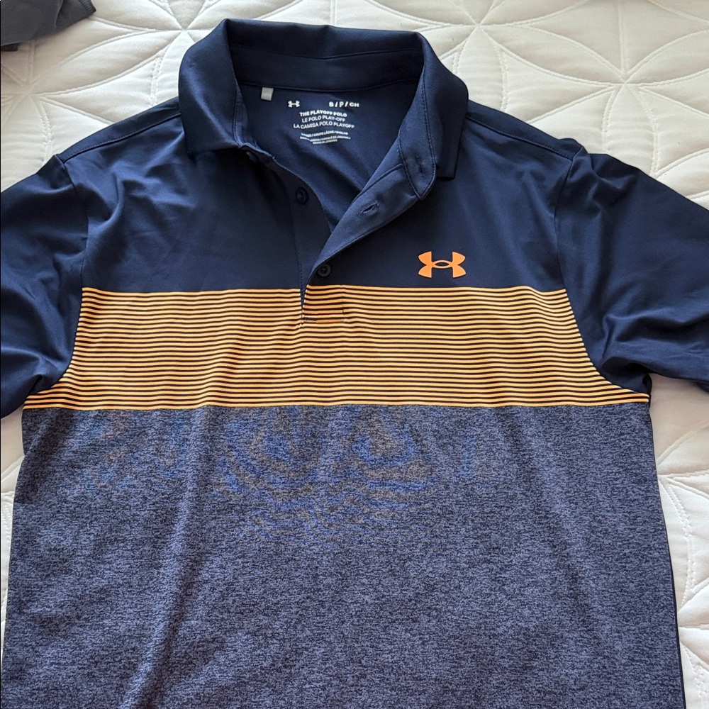 Under Armour Men's Polo in Navy and Orange Stripes